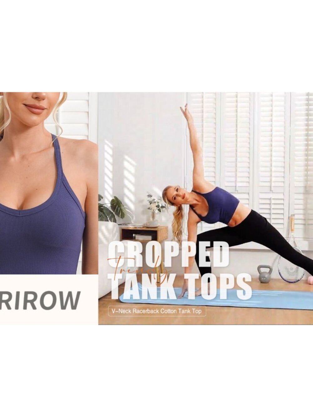 Womens Ribbed Racerback Cropped Workout Tank Top - Picture 6 of 6